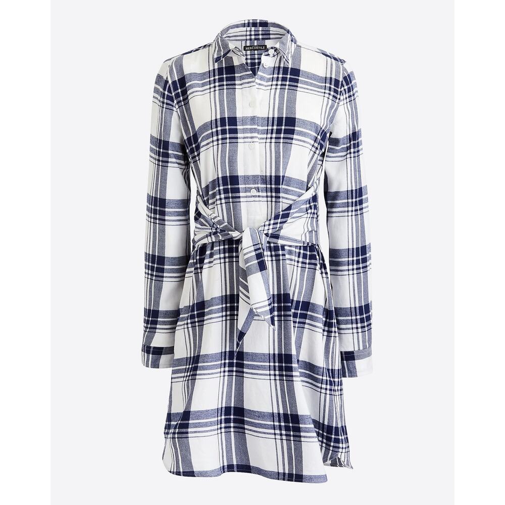 J.Crew Navy Blue and White Plaid Wrap Shirt Dress, Size XS, KB334 - Picture 2 of 6